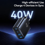 USAMS CC330 GaN gyorstöltő töltő adapter 2x USB-C / 2x USB-A portokkal - 40W - fekete