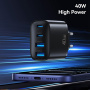 USAMS CC330 GaN gyorstöltő töltő adapter 2x USB-C / 2x USB-A portokkal - 40W - fekete