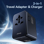 USAMS CC334 GaN univerzális úti töltő adapter 3x USB-C / USB-A porttal és kihúzható csatlakozókkal - 100 - fekete
