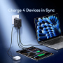 USAMS CC334 GaN univerzális úti töltő adapter 3x USB-C / USB-A porttal és kihúzható csatlakozókkal - 100 - fekete