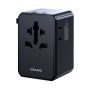 USAMS CC334 GaN univerzális úti töltő adapter 3x USB-C / USB-A porttal és kihúzható csatlakozókkal - 100 - fekete