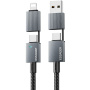 ESSAGER 2 az 1-ben fonott töltő- és adat Kábel - USB-C / USB-A - USB-C / Lightning - 25 cm - szürke
