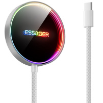 ESSAGER ES-WC17 vezeték nélküli MagSafe töltő háttérvilágítással iPhone / AirPods készülékhez - 15W - fehér
