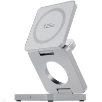 IW31 3 az 1-ben összecsukható mágneses vezeték nélküli állvány iPhone / Apple Watch / AirPods készülékekhez - 25W - ezüst
