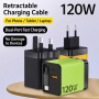 Adapter szett USB-C / USB-A portokkal és kihúzható USB-C kábellel - 120W - sárga