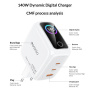 Yesido YC114 GaN gyorstöltő töltő adapter kijelzővel és 2x USB-C / USB-A porttal - 140W - fehér