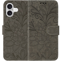 Csipkemintás flip behajtható tok iPhone 17 - barna