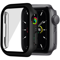 Matt védő tok edzett üveggel - Apple Watch 45mm - fekete