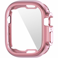 Fémes puha műanyag tok képernyővédővel - Apple Watch Ultra 49mm - rózsaszín