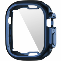 Fémes puha műanyag tok képernyővédővel - Apple Watch Ultra 49mm - sötétkék