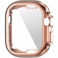 Fémes puha műanyag tok képernyővédővel - Apple Watch Ultra 49mm - rózsaszín-arany