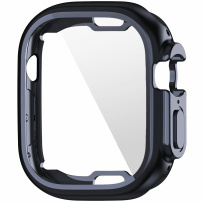 Fémes puha műanyag tok képernyővédővel - Apple Watch Ultra 49mm - sötétkék