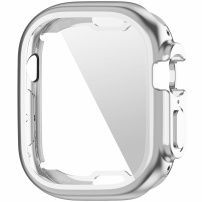 Fémes puha műanyag tok képernyővédővel - Apple Watch Ultra 49mm - ezüst