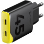 Tactical Minimi GaN gyorstöltő töltő adapter 2x USB-C porttal - 45W - fekete