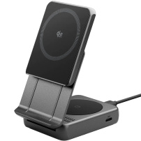 Spigen Essential 2in1 összehajtható mágneses vezeték nélküli állvány iPhone / AirPods-hoz - 25W - sötétszürke