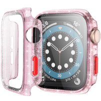 Csillogó védőtok edzett üveggel - Apple Watch 38mm - rózsaszín