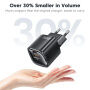 Toocki TC2220 GaN mini gyorstöltő töltő adapter USB-C / USB-A portokkal - 20W - fekete