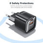 Toocki TC2220 GaN mini gyorstöltő töltő adapter USB-C / USB-A portokkal - 20W - fekete