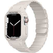 Tartós szilikon tok mágneses szíjjal Apple Watch 41mm / 40mm-es órához - bézs