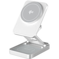 JJT-C42 3 az 1-ben összecsukható mágneses vezeték nélküli állvány iPhone / Apple Watch / AirPods számára - 15W - ezüst