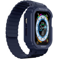 Tartós szilikon tok mágneses szíjjal az Apple Watch Ultra 49 mm-es órájához - sötétkék