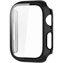 Fémbevonatú védőtok edzett üveggel - Apple Watch 45mm - fekete