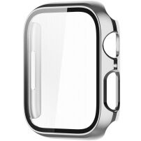 Fémbevonatú védőtok edzett üveggel - Apple Watch 45mm - ezüst
