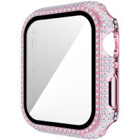 Strasszkővel kirakott tok edzett üveggel - Apple Watch 44mm - rózsaszín