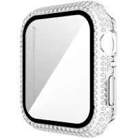 Strasszkővel kirakott tok edzett üveggel - Apple Watch 44mm - átlátszó