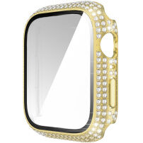 Strasszkővel kirakott tok edzett üveggel - Apple Watch 45mm - arany