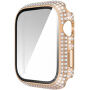 Strasszkővel kirakott tok edzett üveggel - Apple Watch 45mm - rózsaszín-arany