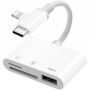 3 az 1-ben redukció kártyaolvasóval - slot SD / TF kártyához - USB-A - USB-C / Lightning - fehér