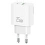 USAMS CC315 GaN gyorstöltő töltő adapter USB-C / USB-A portokkal - 25W - fehér