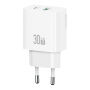 USAMS CC316 GaN gyorstöltő töltő adapter USB-C / USB-A portokkal - 30W - fehér