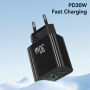 USAMS CC316 GaN gyorstöltő töltő adapter USB-C / USB-A portokkal - 30W - fehér