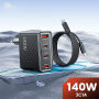 Toocki TCT140 GaN Töltő adapter 3x USB-C / USB-A porttal és USB-C - USB-C Kábel szett - 140W - 2 m - fekete