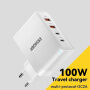 ESSAGER ES-CD37 gyorstöltő töltő adapter 2x USB-C / 2x USB-A portokkal - 100W - fehér