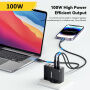 ESSAGER ES-CD37 gyorstöltő töltő adapter 2x USB-C / 2x USB-A portokkal - 100W - fehér