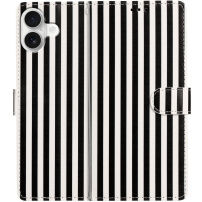 Csíkos flip behajtható tok iPhone 16 Plus - fekete-fehér