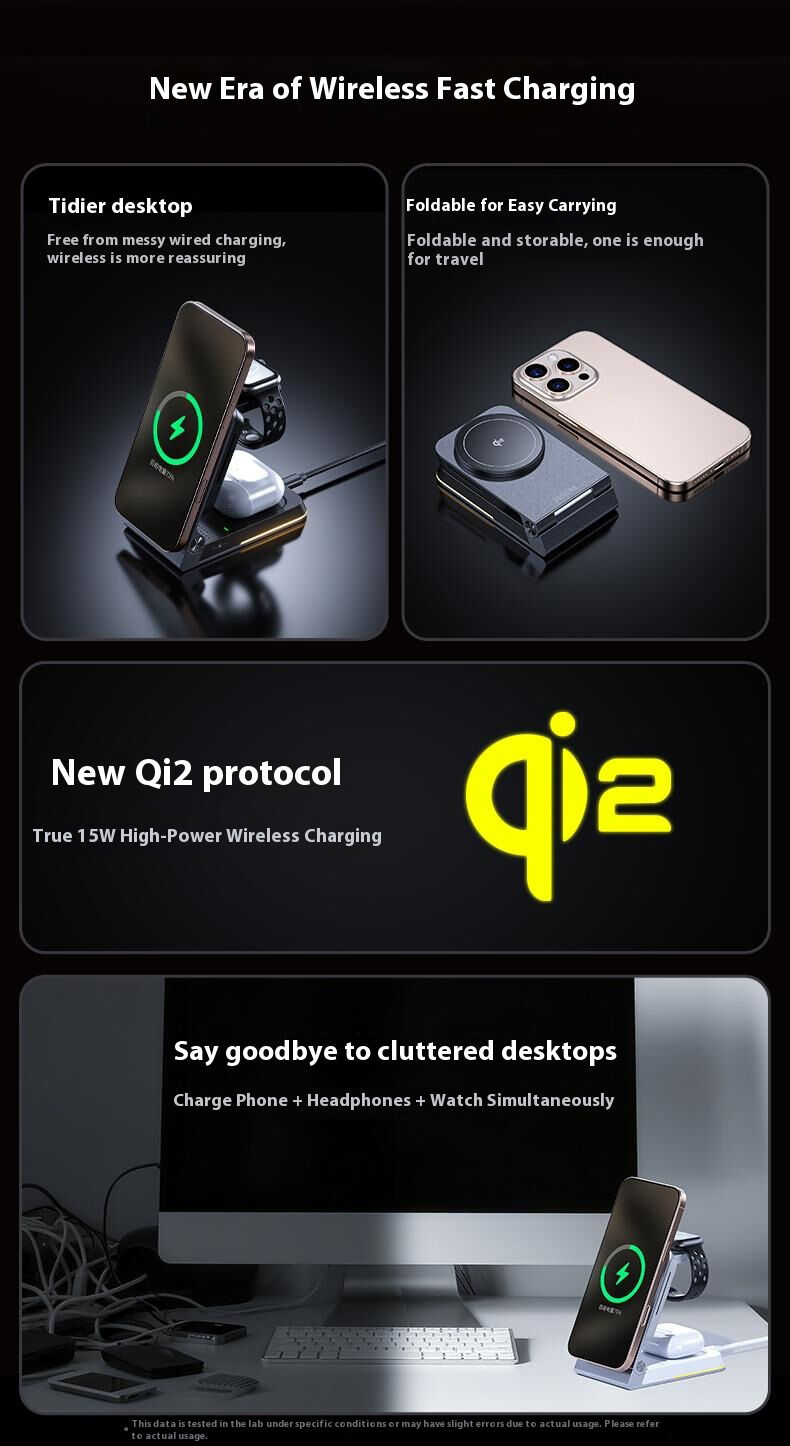 WEKOME WP-U180 Qi2 3 az 1-ben összecsukható mágneses vezeték nélküli állvány iPhone / Apple Watch / AirPods készülékekhez - 15W - szürke