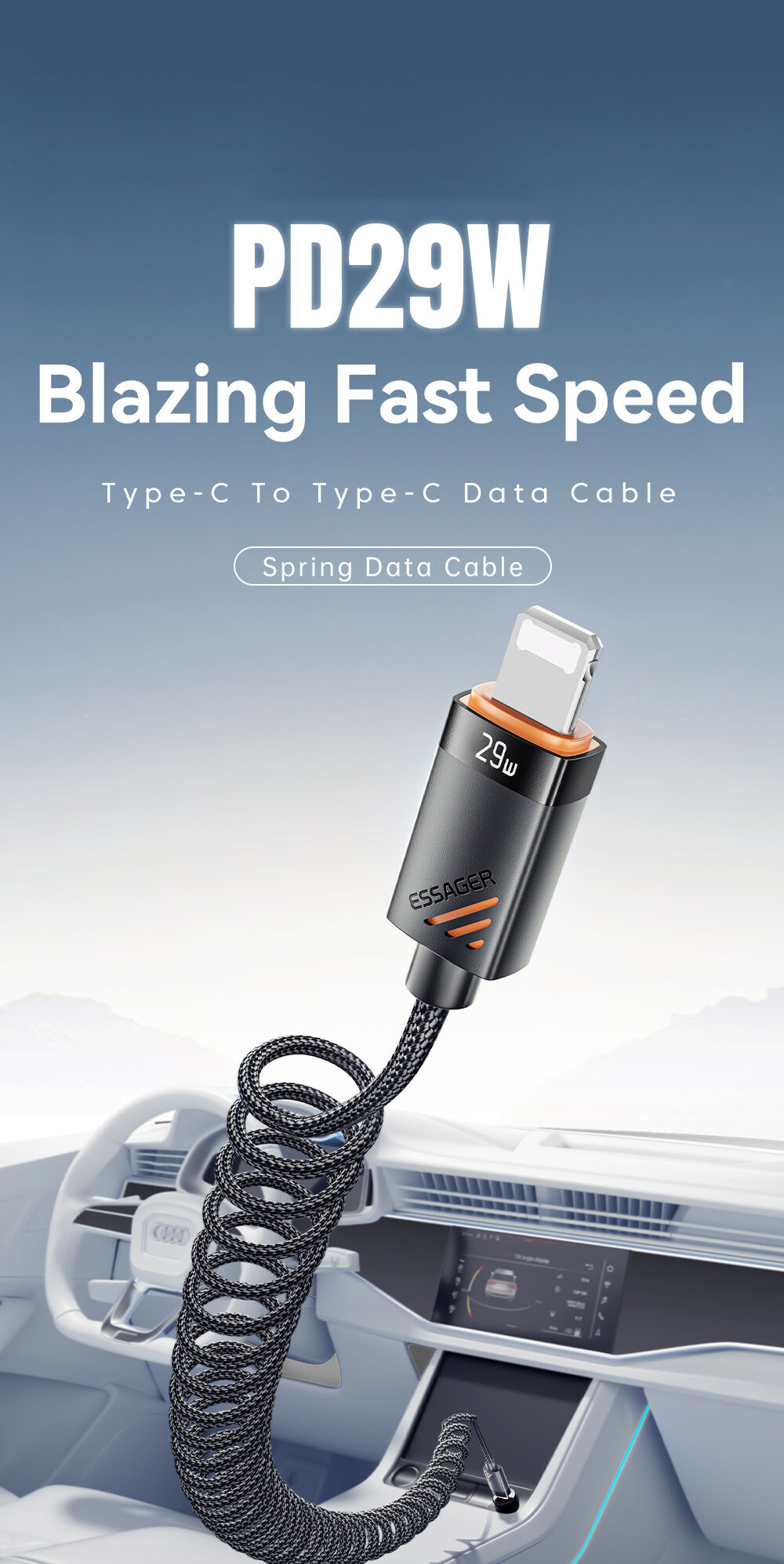 ESSAGER spirál fonott töltő- és adatkábel - USB-C - Lightning - 1,8 m - fekete ESSAGER spirál fonott töltő- és adatkábel - USB-C - Lightning - 1,8 m - fekete