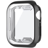 Metálfényű behajtható tok puha műanyagból kijelzővédővel Apple Watch 45mm készülékhez - fekete