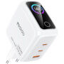 Yesido YC114 GaN gyorstöltő töltő adapter kijelzővel és 2x USB-C / USB-A porttal - 140W - fehér