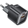 Toocki TC2220 GaN mini gyorstöltő töltő adapter USB-C / USB-A portokkal - 20W - fekete