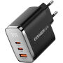 ESSAGER ES-CD64 GaN gyorstöltő töltő adapter kijelzővel és 2x USB-C / USB-A porttal - 65W - fekete