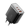ESSAGER ES-CD64 GaN gyorstöltő töltő adapter kijelzővel és 2x USB-C / USB-A porttal - 65W - fekete