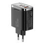 ESSAGER ES-CD64 GaN gyorstöltő töltő adapter kijelzővel és 2x USB-C / USB-A porttal - 65W - fekete