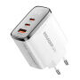 ESSAGER ES-CD64 GaN gyorstöltő töltő adapter kijelzővel és 2x USB-C / USB-A porttal - 65W - fehér