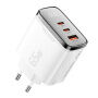 ESSAGER ES-CD64 GaN gyorstöltő töltő adapter kijelzővel és 2x USB-C / USB-A porttal - 65W - fehér