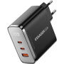 ESSAGER ES-CD56 GaN gyorstöltő töltő adapter kijelzővel és 2x USB-C / USB-A portokkal - 100W - fekete